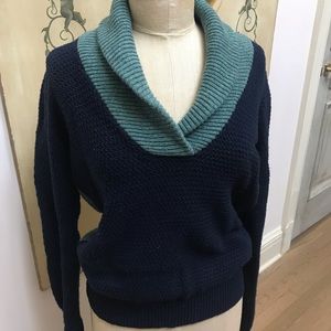 Navy and sea foam green cotton and wool sweater M